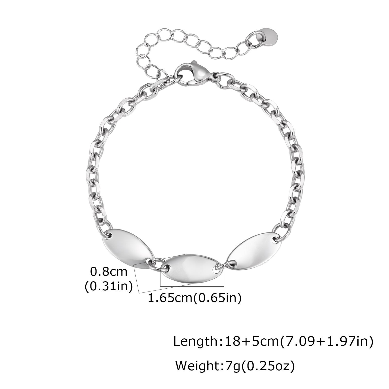 High Quality Fashion Stainless Steel Bracelets for Men, Silver Color Geometric Oval Charm Bracelet, Punk Waterproof Jewelry