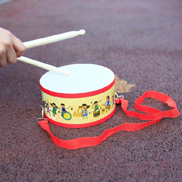 Wooden Drum Set with Shoulder Strap and Drumstick Double Sided Kids Drum Toy