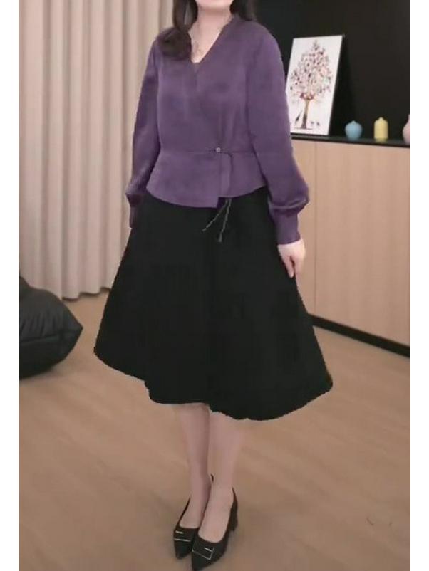 

Весеннее шелковое парчовое платье ципао с длинным рукавом - Роскошный дизайн больших размеров 2XL (140-160 lbs) фиолетовый