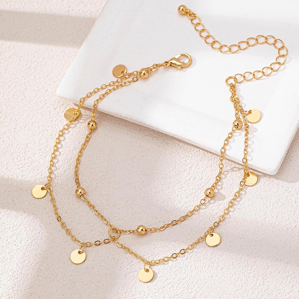 Women's Double Layer Disc Pendant Anklet - Versatile Beach & Party Accessory