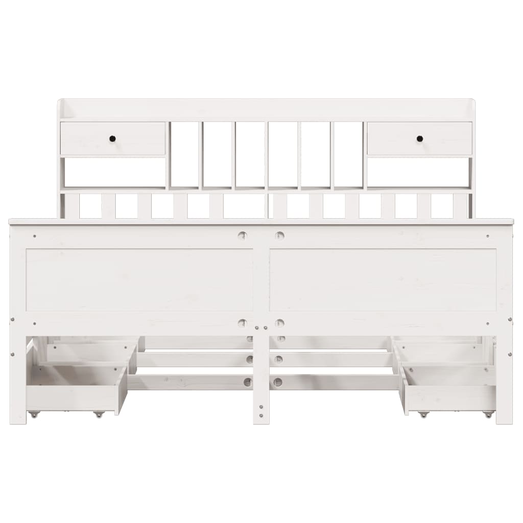 Solid Wood Bed with Shelf Without Mattress White 180x200 Cm Pine