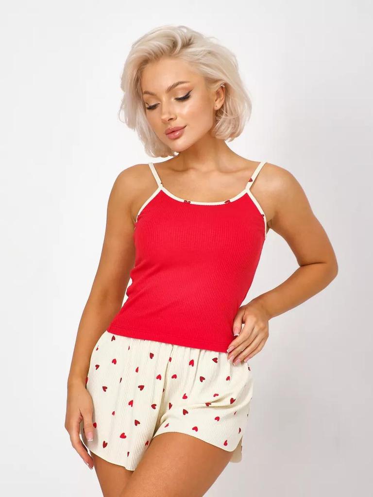 Trendy Love Heart Knit Pajama Set: Camisole & Shorts