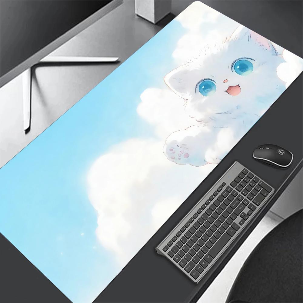Cute Pink Cloud Black Cat Desk Mat NonSlip Soft Mouse Pad Waterproof Keyboard Mat for Home Girl Room Decor