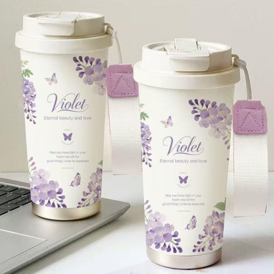 Lily of the Valley 316 Stainless Steel Insulated Coffee Cup with Double-Layer Straw