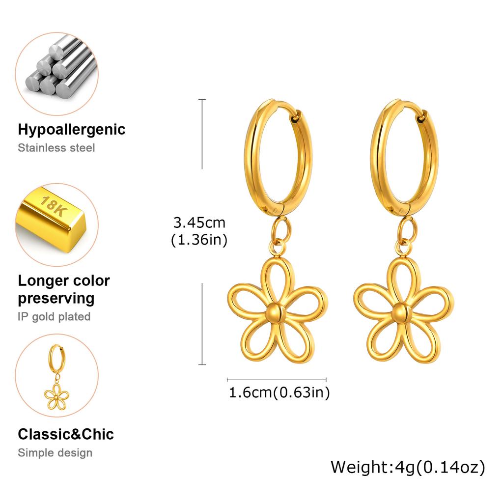 Fashion Hollow Flower Hoop Earrings for Women,Gold Color Stainless Steel Earrings,Minimalist Jewelry Gift