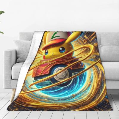 Pikachu en la Manta de Peluche Poke Niños Manta de Franela para Decoración del Hogar Diseño Súper Suave Calidad Colcha Regalo