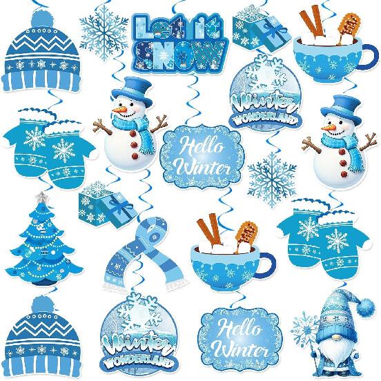 12 Pcs Winter Decorations - Winter Wonderland Party Decorations Winter Wonderland Hanging Swirls Snow Snowflake Snowman Foil Ceiling Swirls Streams