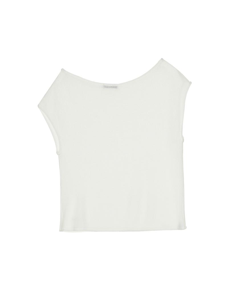 Nigaennikol Textured Boat Neck Knit Top_Ivory