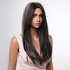 Dlouhé rovné syntetické paruky černé s melírovaným vlasem Paruky Střední část pro ženy Tepelně odolné cosplay paruky