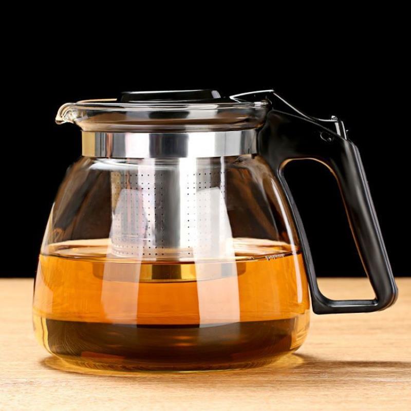 High-Temperature Resistant Tea Kettle with Thickened Glass, Stainless Steel Filter, and Large Capacity