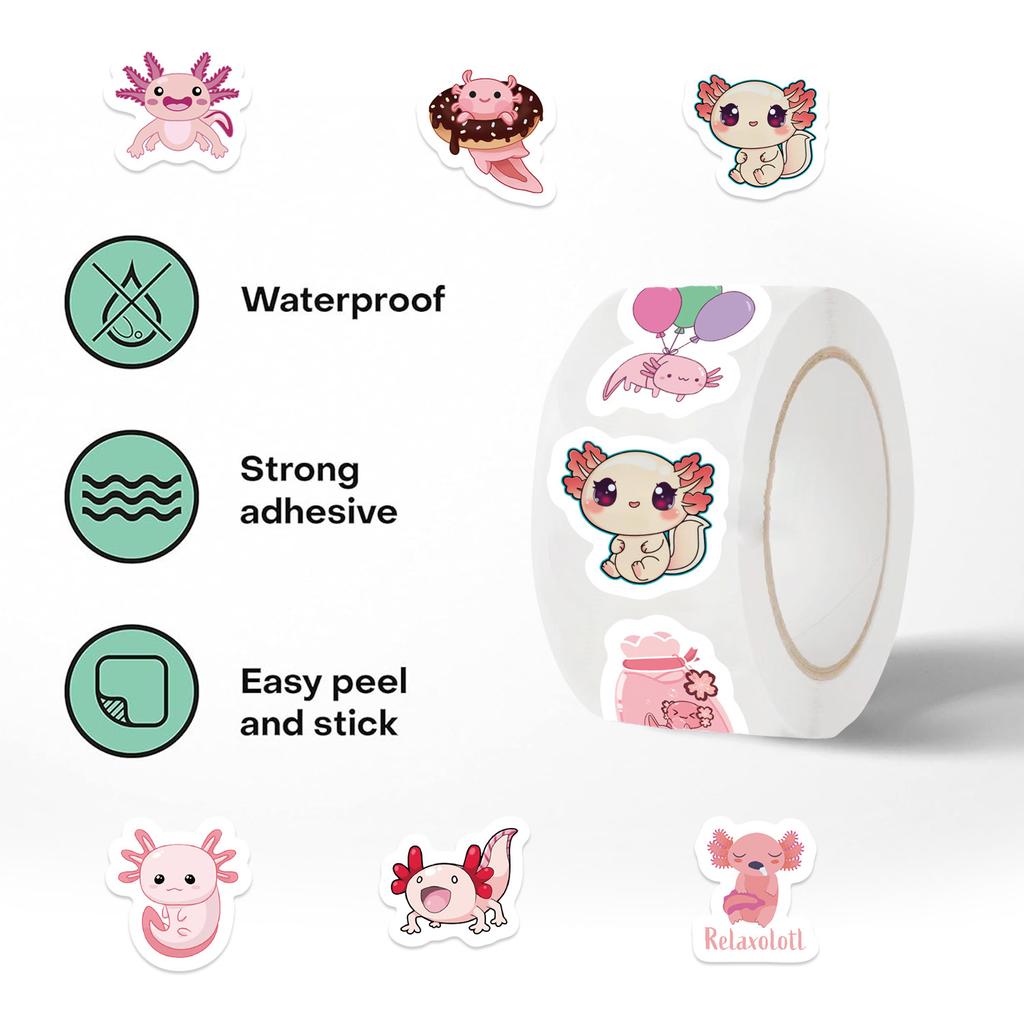 500 Pictures/roll Roll Tape Axolotl Handbook Material Decorative Envelope Seal Sticker