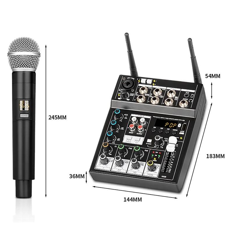 Wireless Microphone With Audio Mixer 4 Channels Karaoke Bluetooth Mic DJ For Studio TV Computer Home Party Show Church Wedding