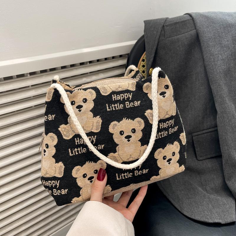 New bear canvas bag double-sided pattern large-capacity tote bag women's new shopping large-capacity zipper