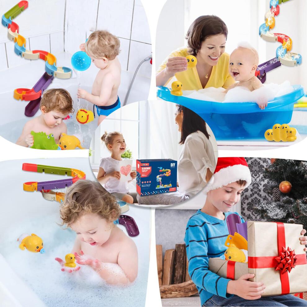 42pcs Baby Bath Toys for Toddlers Ages 48, Kids Water Track Bath Toy with WindUp Duck and Suction Cups