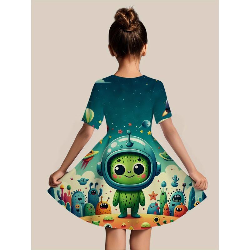 3D Digital Fashion Fantasy Girl Casual Short Sleeve Dress Forest Dinosaur Holiday Spring Summer Birthday Party