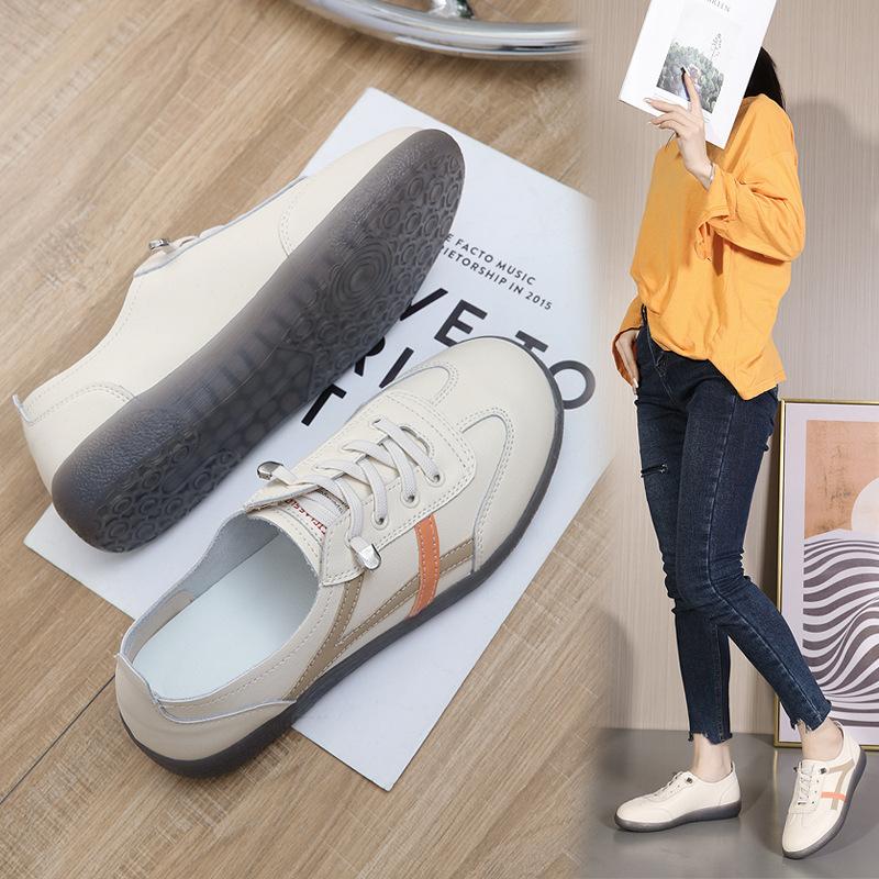 

Женские белые туфли из коровьей кожи на весну, новая корейская версия, обувь женская на универсальной спортивной плоской подошве-желе 40