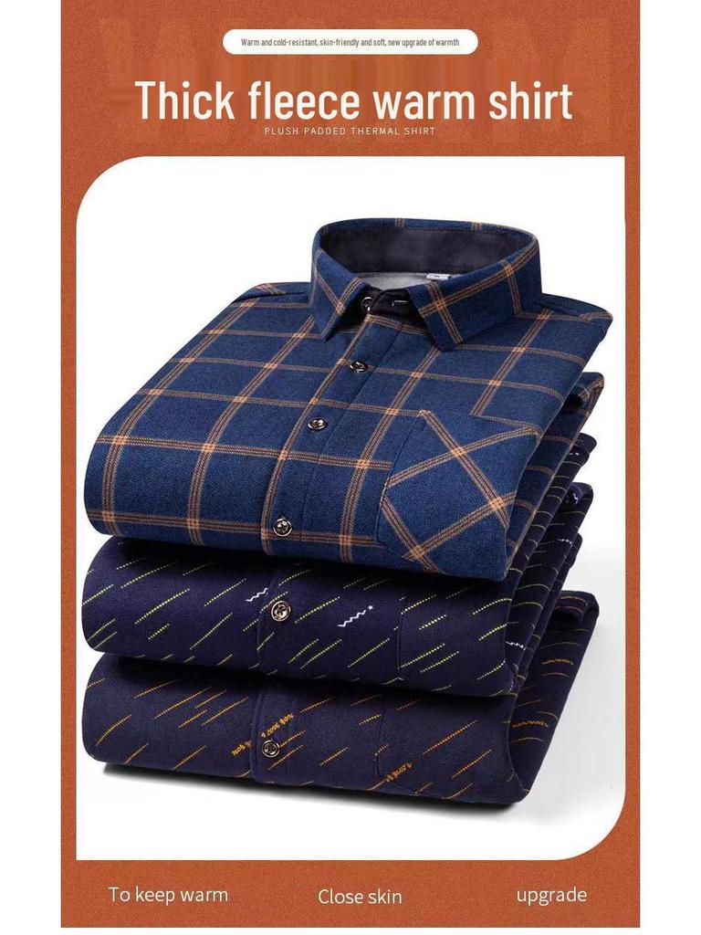 Herren Winter Flanellhemd mit Fleecefutter - Warm, Langärmlig, Business Casual für Mittelalte & Ältere, Übergröße verfügbar