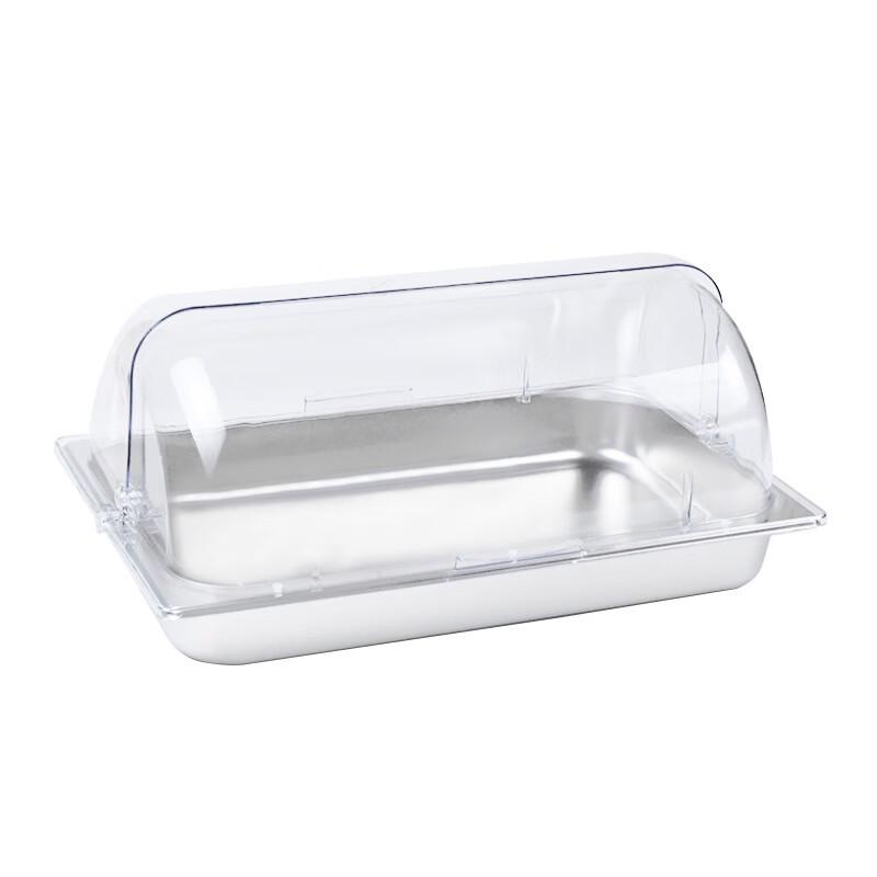 Stainless Steel Buffet Tray with Double Grid and Transparent Flip Lid