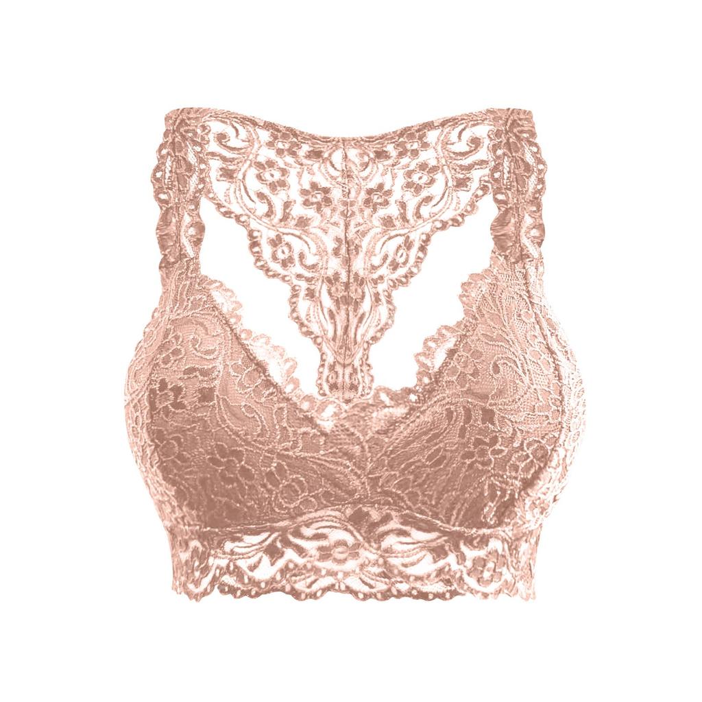Lace Bralette with Removable Padding Wireless Design Floral Pattern Soft Fabric Stretch Fit Comfortable Support