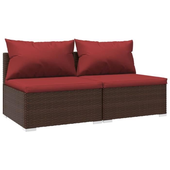 VidaXL Salon de jardin 2 pcs avec coussins Résine tressée Marron 3101395