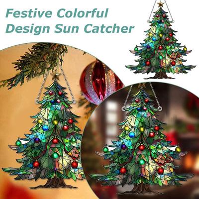 2D Acrylic Christmas Tree Light Catcher Ornament Multicolor Glass Garden Effect Decoration Home W7Z5