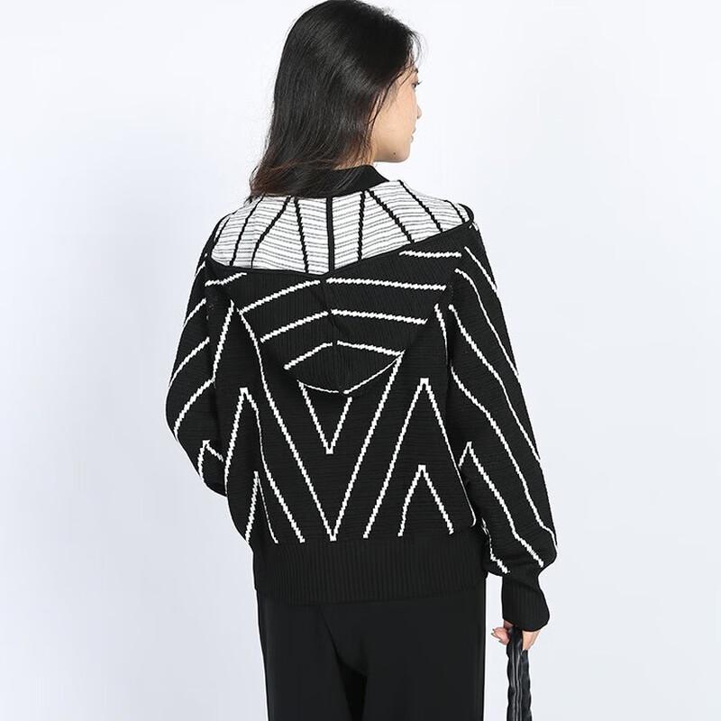 Anlom Geometric Color-block Hooded Cardigan