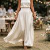 Women’s High Waist Elastic Waistband A-Line Maxi Skirt Flared Hem Loose Fit Lightweight Flowing Fabric Long Skirt for Daily Wear