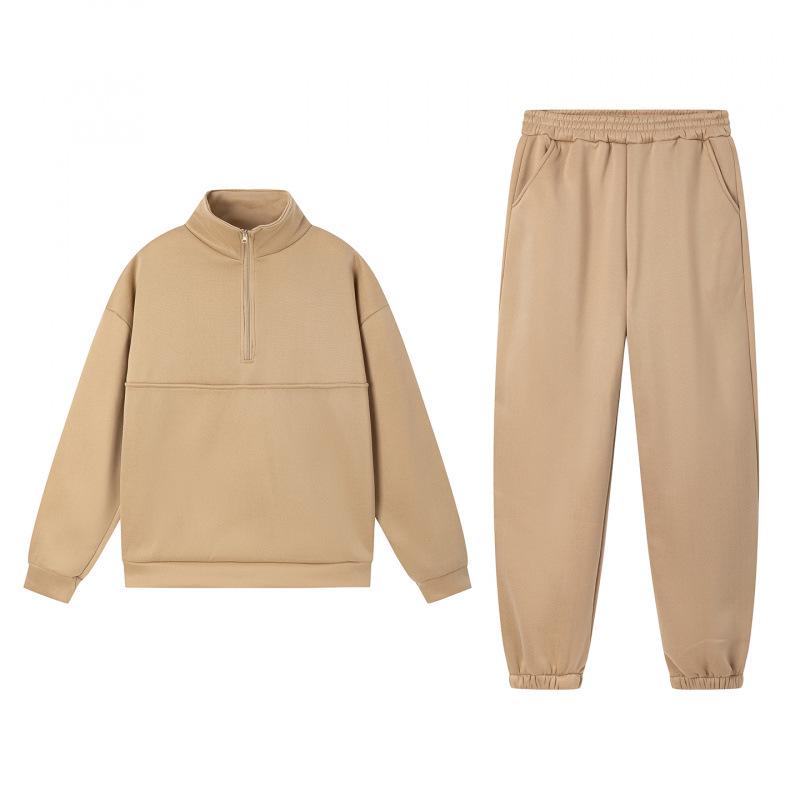 2025 European Autumn/Winter Fashion Zipper Lapel Solid Color Casual Two-Piece Set