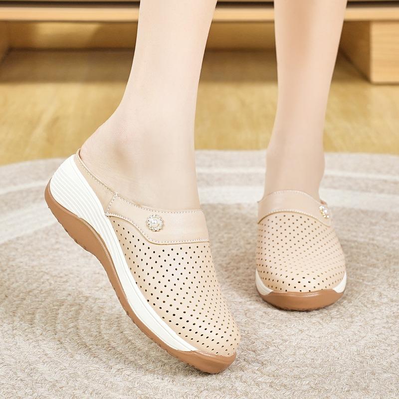 Summer new thick-soled lazy half slippers women's soft-soled mother's summer wear bag head hollow cool slippers outside