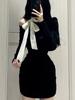 Black Off Shoulder Elegant Slim One Piece Dress Women Autumn Winter New Gyaru Sexy Party Dresses Korean Fashion Bow Y2k Short Dress