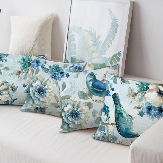 

Popular Pillow Cover Breathable Easy Care Burr Free Square Vintage Oil Painting Floral Pattern
