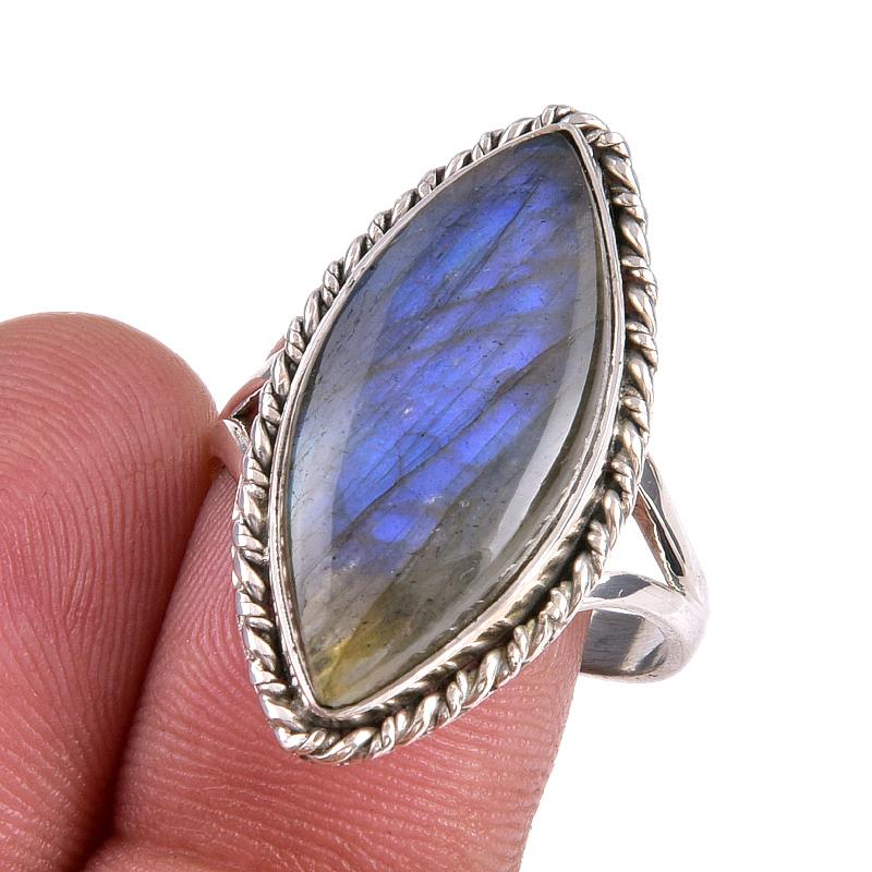 

Natural Labradorite Gemstone 925 Solid Sterling Silver Jewelry Ring S.9.5 F6h56