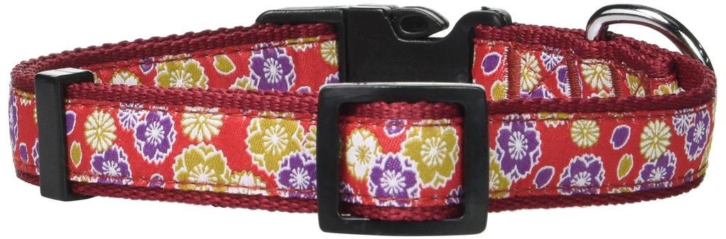 Petio Collar Inugaya Cherry Blossom and Chrysanthemum Color Red M Size