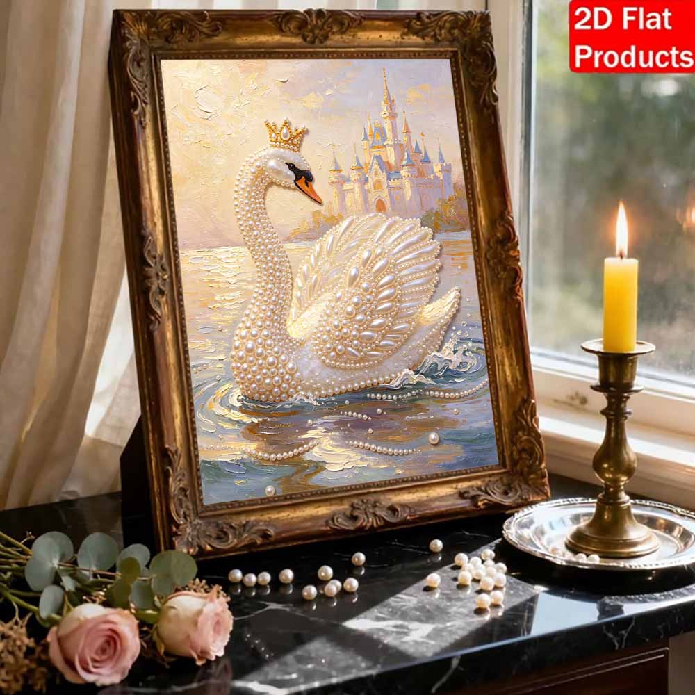 Frameless DIY Pearl Bead Painting Kit Elegant Swan Castle Pattern Creative Relaxing Craft Canvas Home Decor Adult Gift