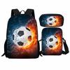 Trendy Popular flame football 3D Print 3pcs/Set pupil School Bags Laptop Daypack Backpack Inclined shoulder bag Pencil Case