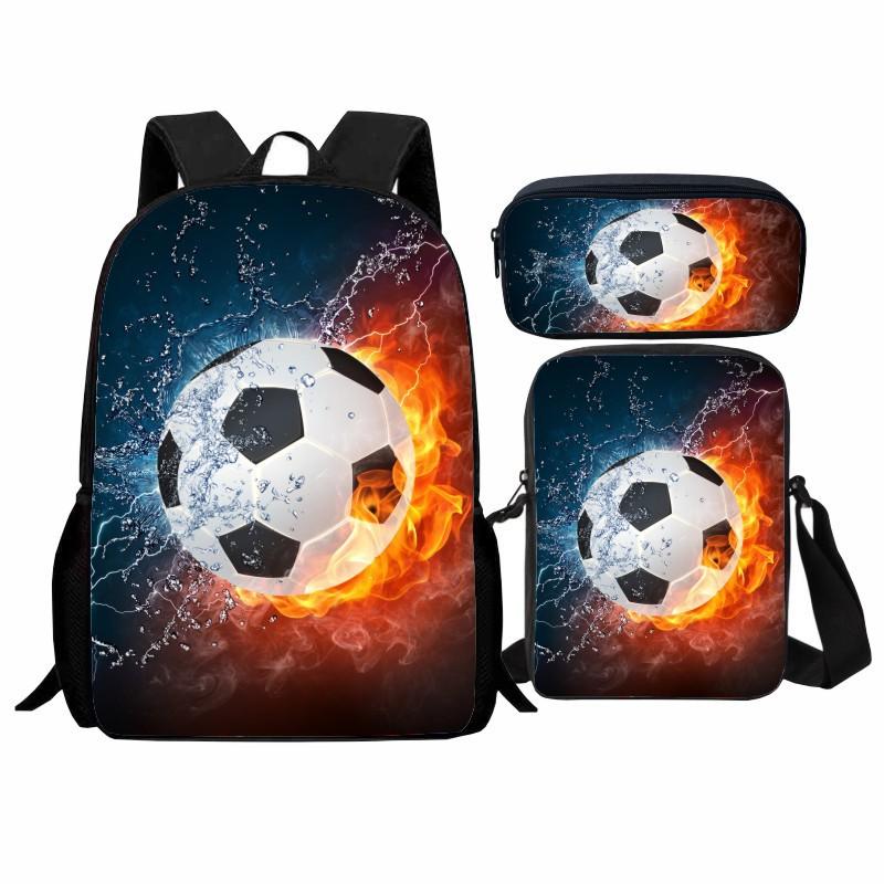 Trendy Popular flame football 3D Print 3pcs/Set pupil School Bags Laptop Daypack Backpack Inclined shoulder bag Pencil Case