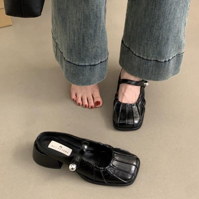 Silver thick heel sandals women's bag head half slippers female summer wear French temperament fairy style with skirt middle heel slippers