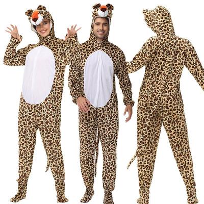 Halloween Adult Couple Cartoon Animal Onesie Leopard Role-playing Costume