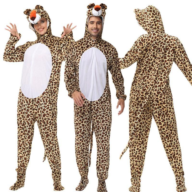 Halloween Adult Couple Cartoon Animal Onesie Leopard Role-playing Costume