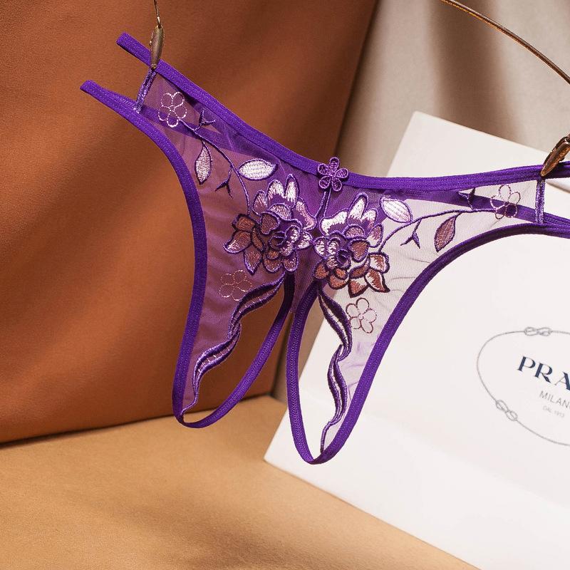 Women Open Crotch Exotic Panties Lace Cutout Sexy Thongs See Through Low Waisted Fun Underwears Intimates Ladies Thong Panty