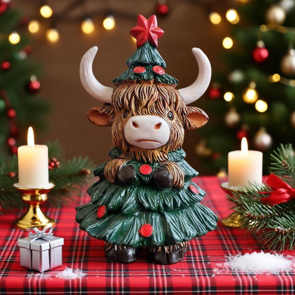 Highland Cow Decor Christmas Highland Cow Figure Rustic Cute Ornament For Dorm Farmhouse Bathroom Classroom Kitchen Nursery
