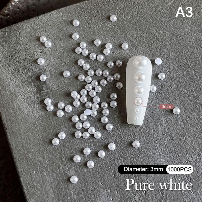 1 Bag Half Round Pearl Nail Charms White Pearls 3D Caviar Beads Manicure Supplies Flatback Pearl Decoration