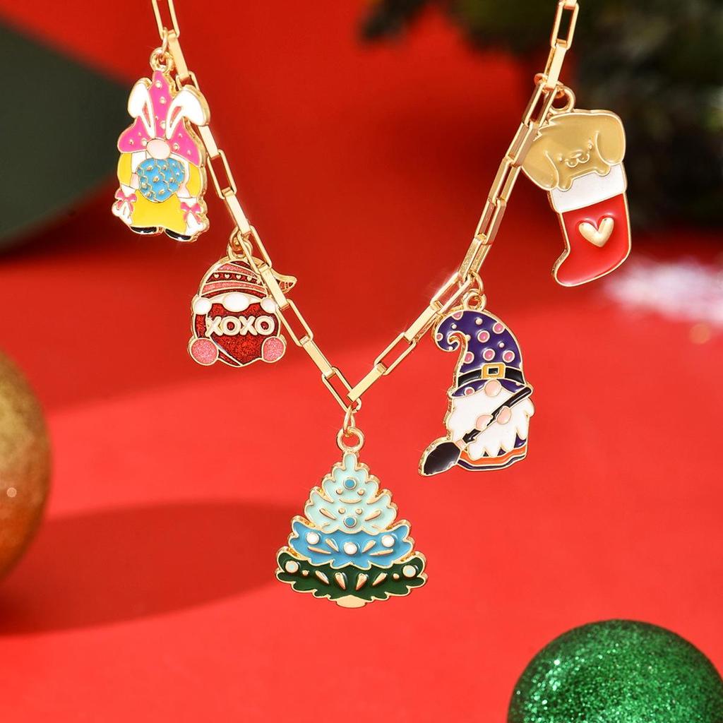 European & American Holiday Charm Necklace - Christmas Bells & Tree Tassel Pendant