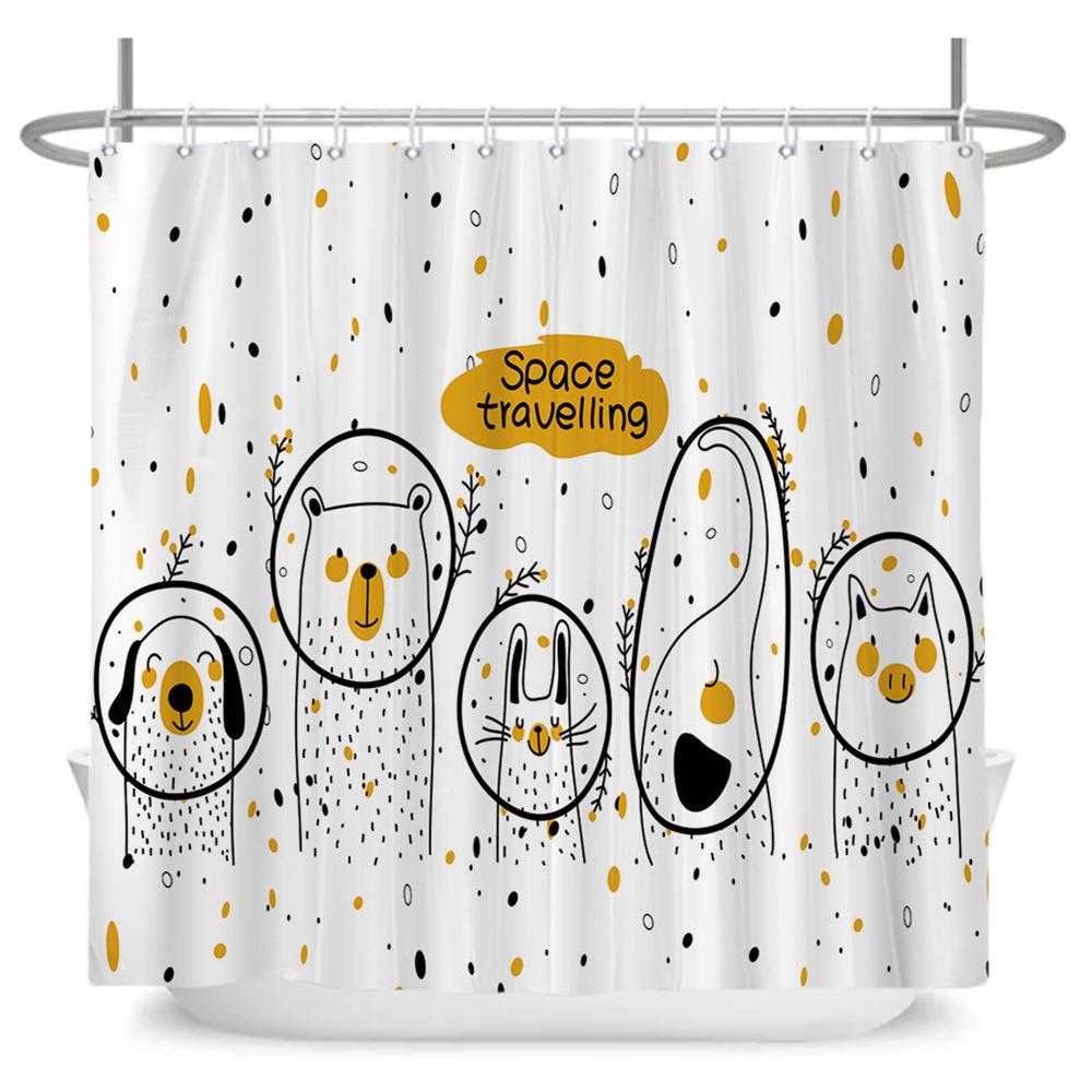 Cute Little Animal Shower Curtain Baby Room Decor Waterproof Kawaii Shower Curtain Bathtub Curtain Bathroom Textured With Hooks