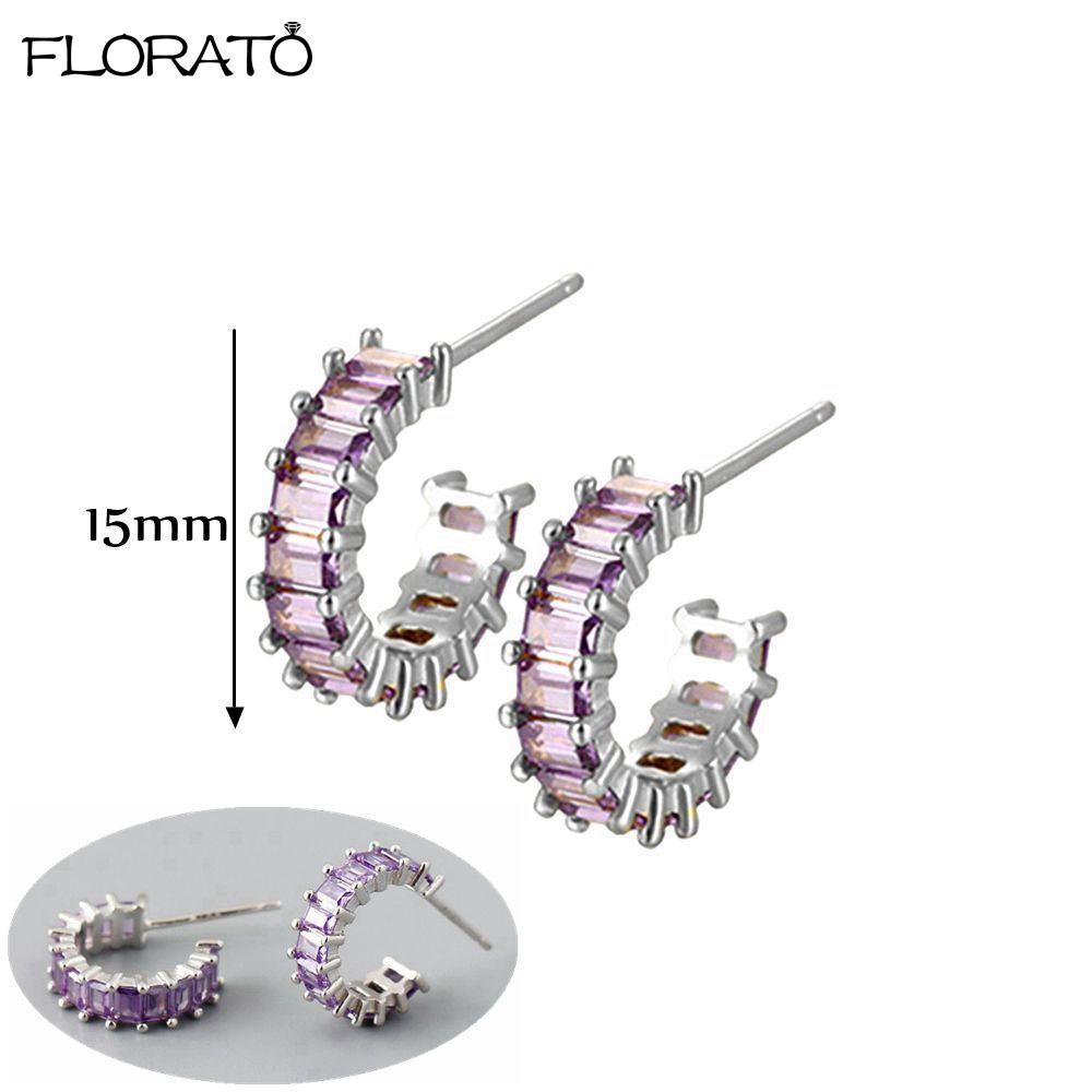 925 Silver Needle Elegant Purple Earrings Exquisite Small Hoop Earrings for Women Fashion Puncture Jewelry Accessories