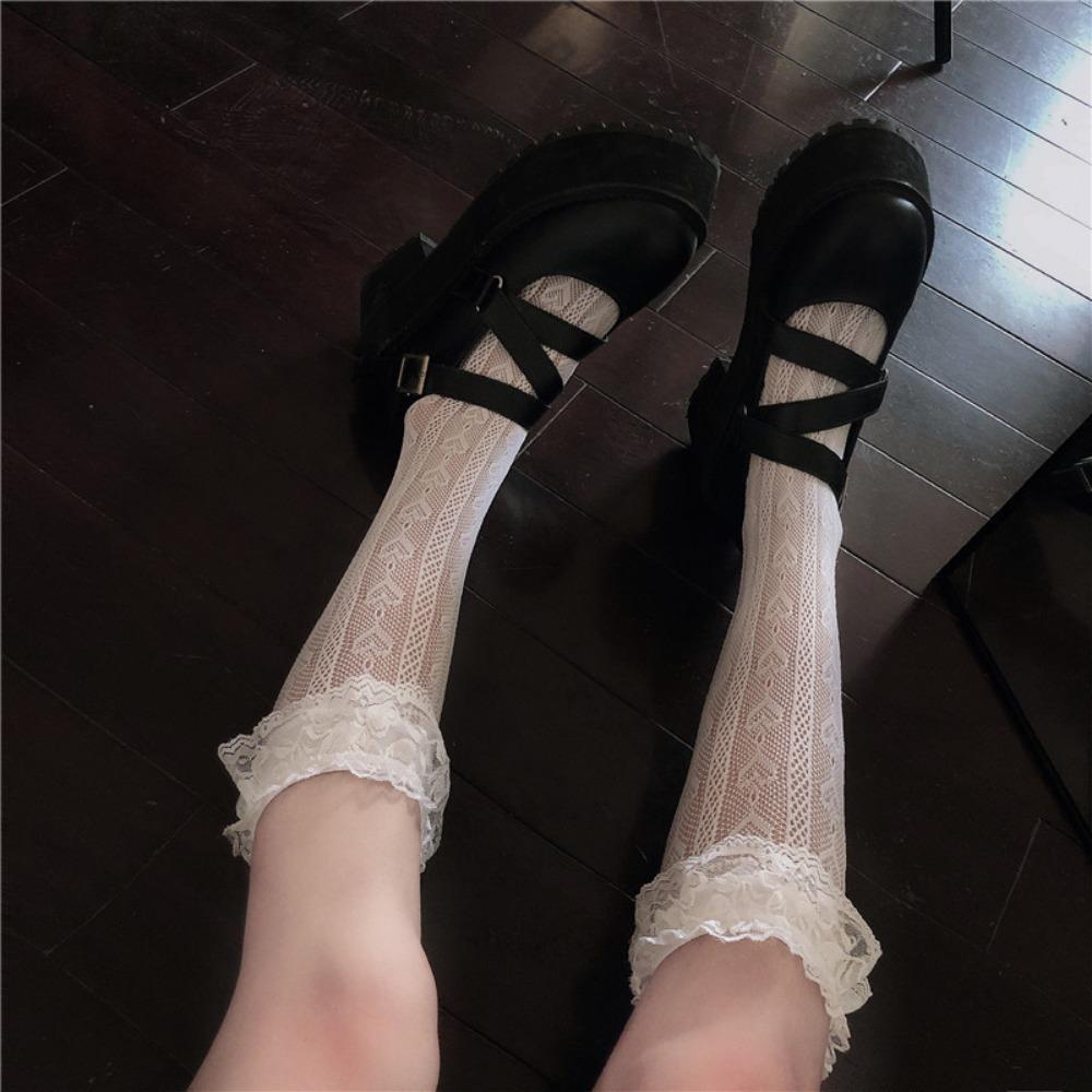 Lace Tube Socks Female Lolita Hollow Retro Lace Loli Japanese Sweet Net Socks Calf Socks Stacking Socks