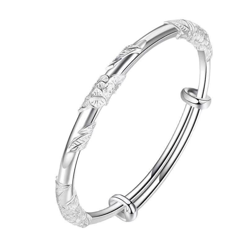 Solid Alloy Floral Push-Pull Bangle