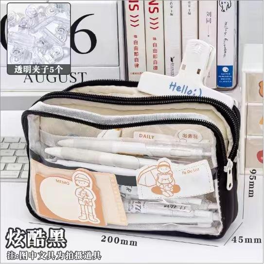 Clear Pencil Case Large Capacity Aesthetic Stationery Bag Exam Approved Transparent Pouch for School Kids Teens