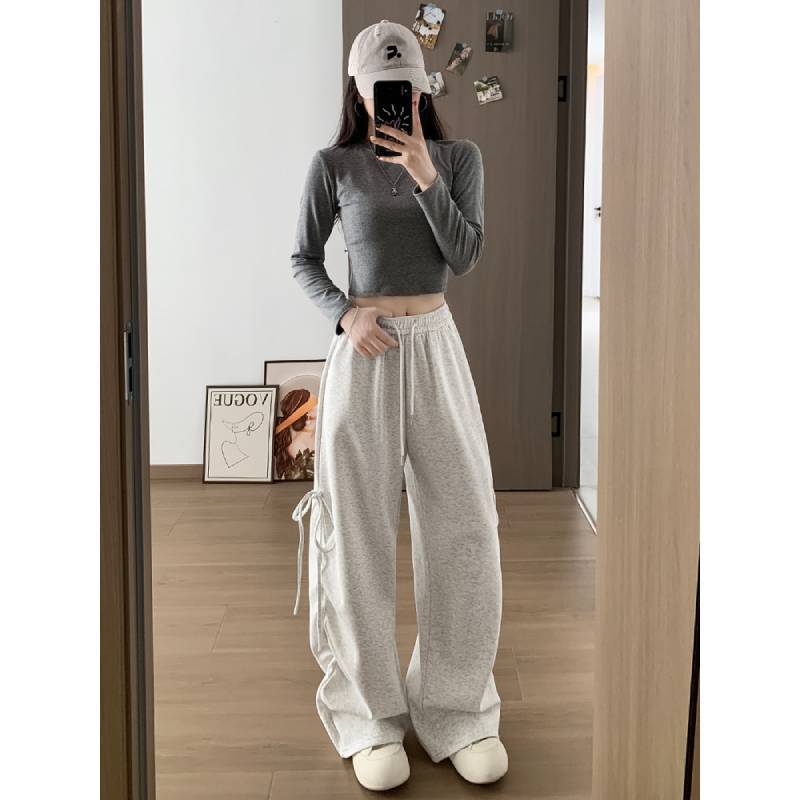Womens Retro Casual Pants With Wrinkle Detail And High Waist For Spring Comfort