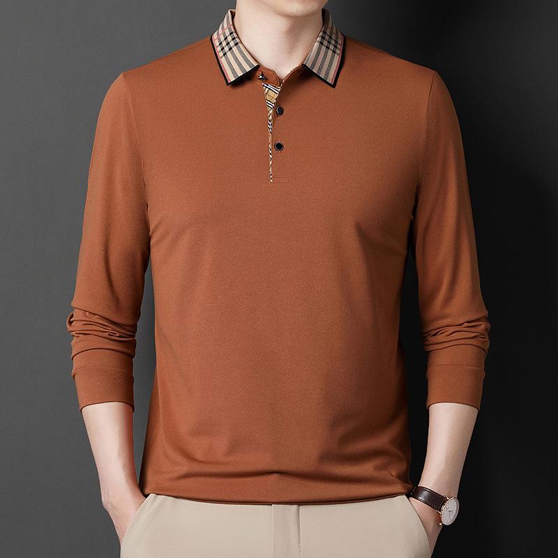Men's Long-Sleeved Shirt T-shirt New Men's Spring and Autumn Solid Color Loose Lapels Quality Polo Shirt Thin